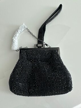 Source Unknown Black Beaded Wristlet Clutch